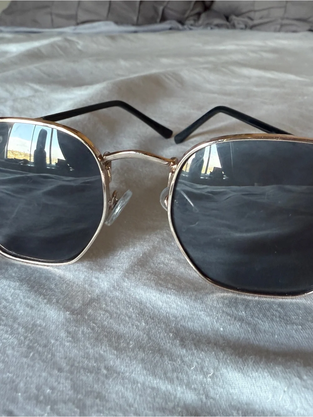 Women's Sunglasses Designer Black Lens Oversized Hexagon Celebrity Gold Frame